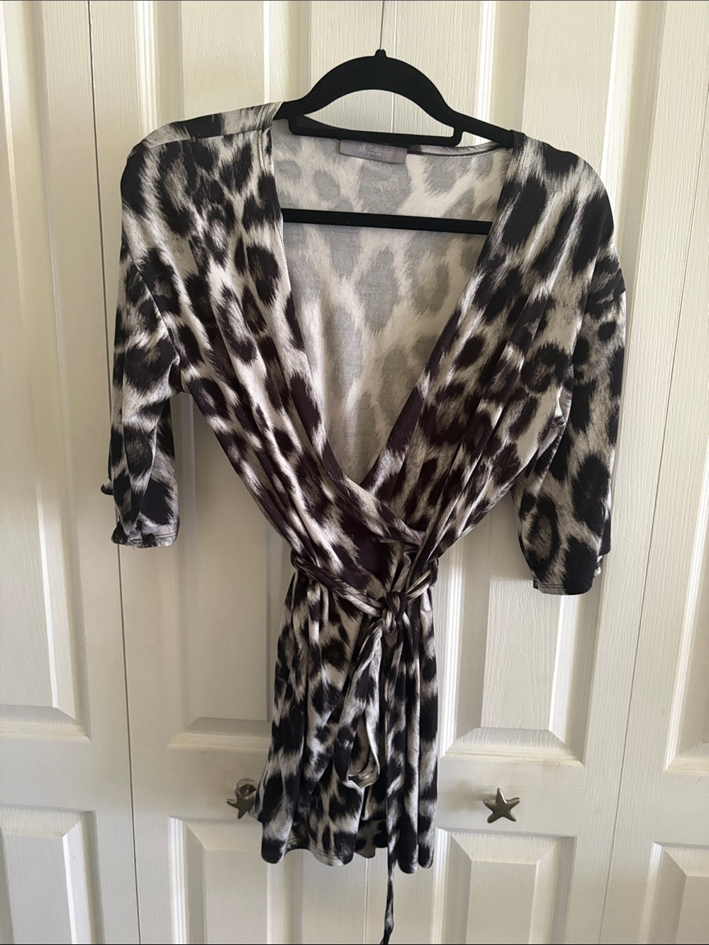 Leopard-Print Wrap Romper in Black & White